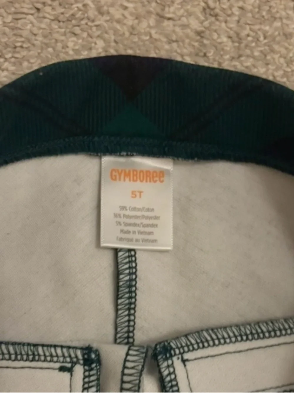 Girls Gymboree Green and Navy Plaid Stretch Pant with Gold Button Detail Size 5T